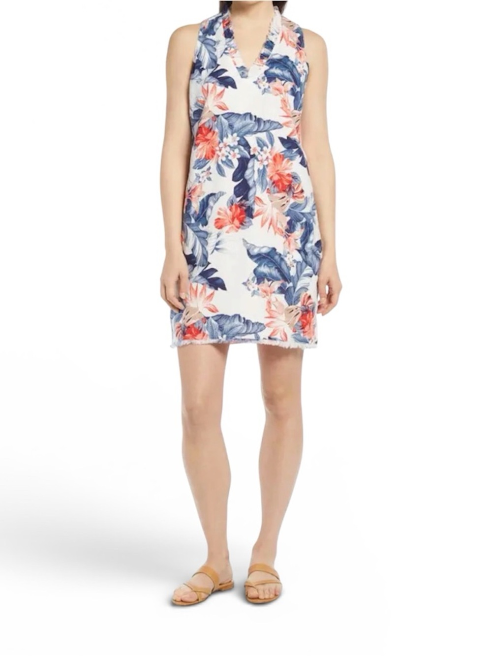 Tommy Bahama Tropulence Floral Linen Shift Dress in Coconut Size Large
